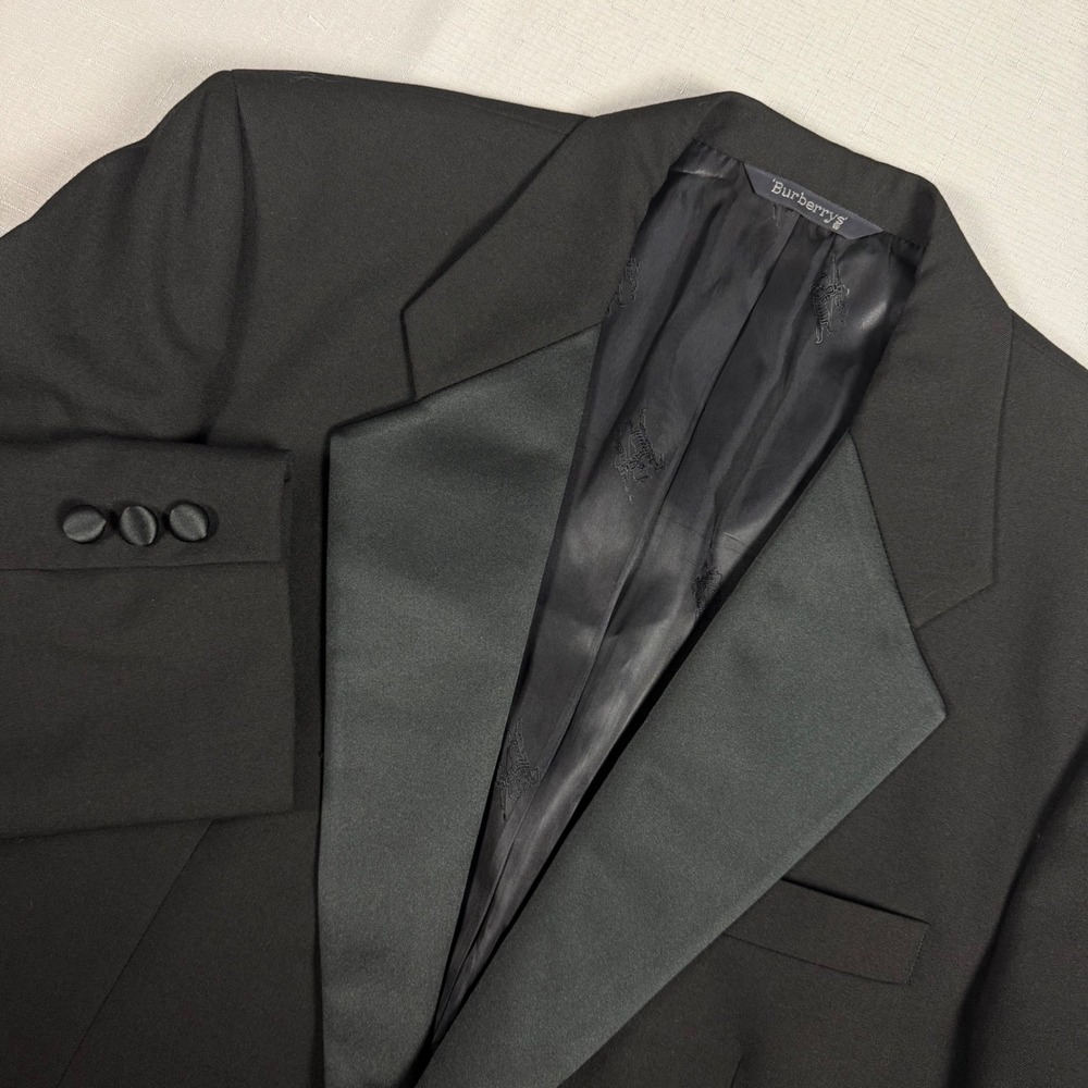 Burberrys Vintage Mens Black 100% Pure Wool Peak Lapel Tuxedo Jacket Blazer 40R